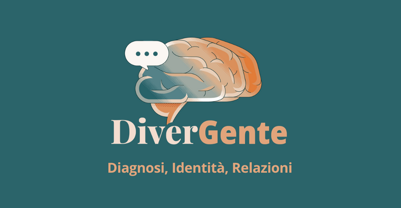 Logo DiverGente: un cervello ottanio e arancio con un fumetto pieno di puntini di sospensione