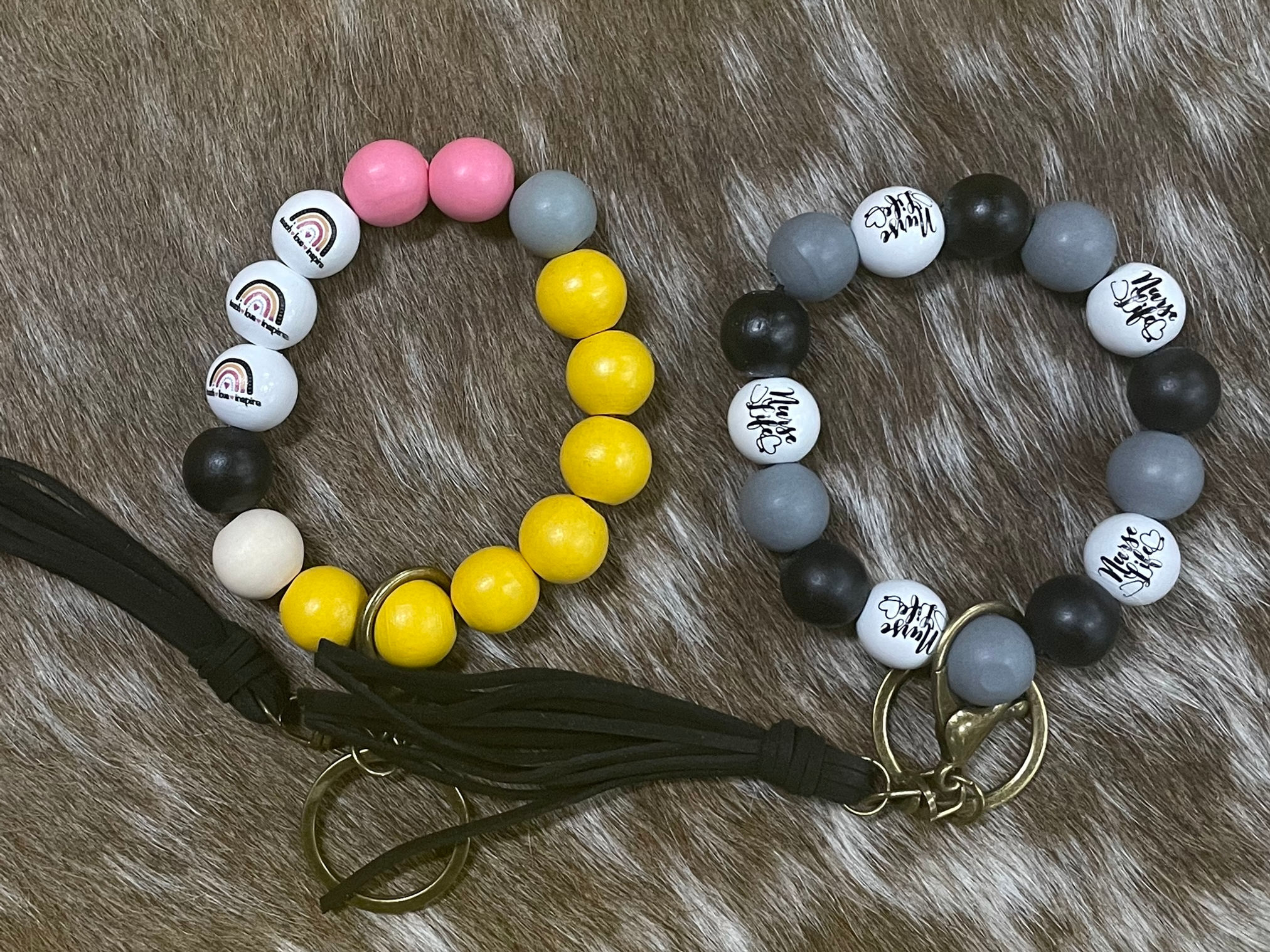 Nurse and Teacher wristlets with custom wood pendant