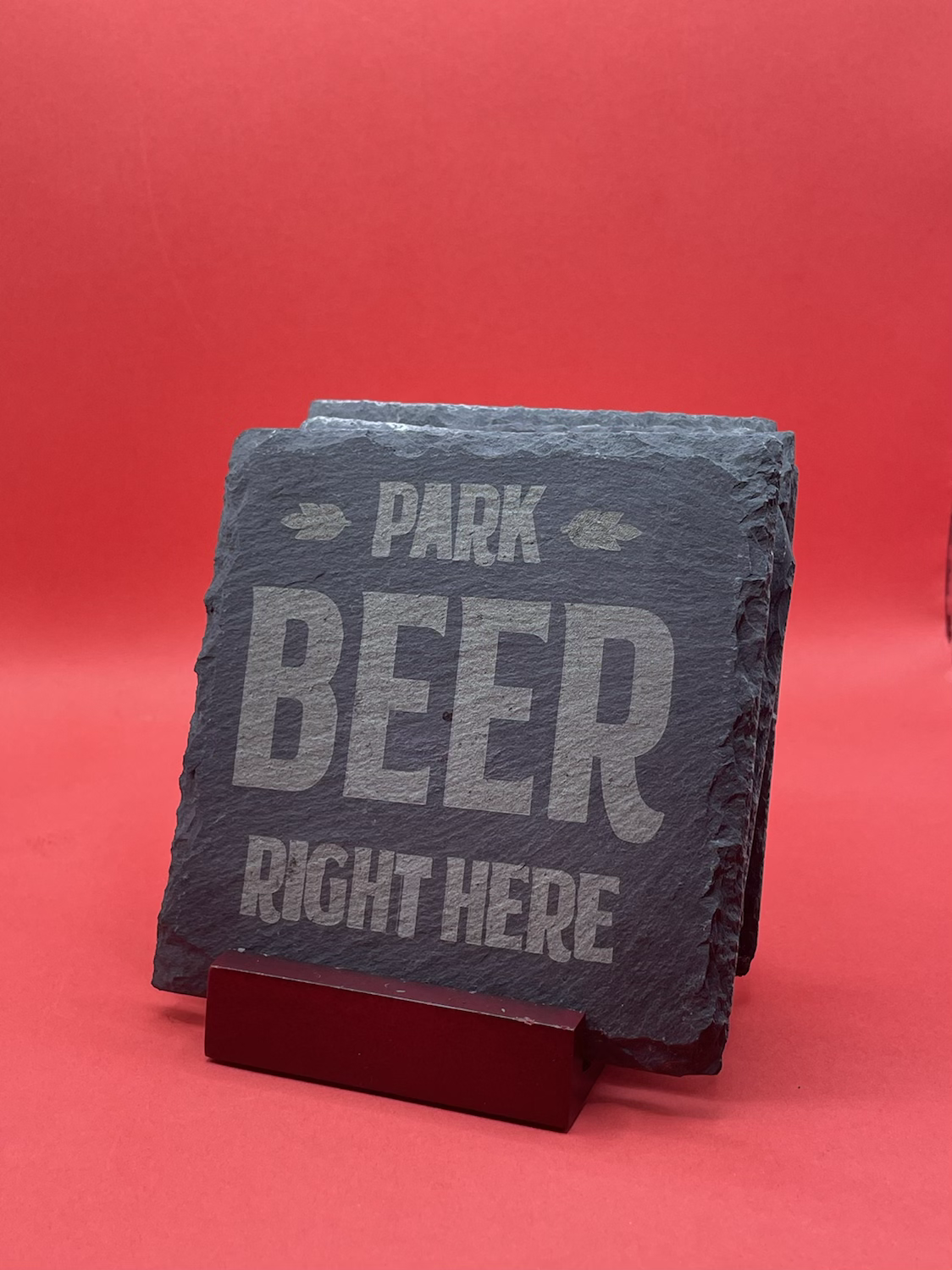 4 Slate Coasters with Wooden Holder