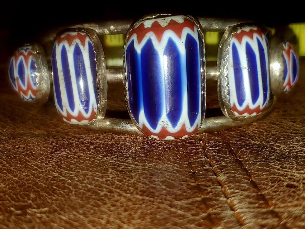 Thumbnail: CHEVRON AFRICAN TRADE BEADS ON STERLING BRACELET