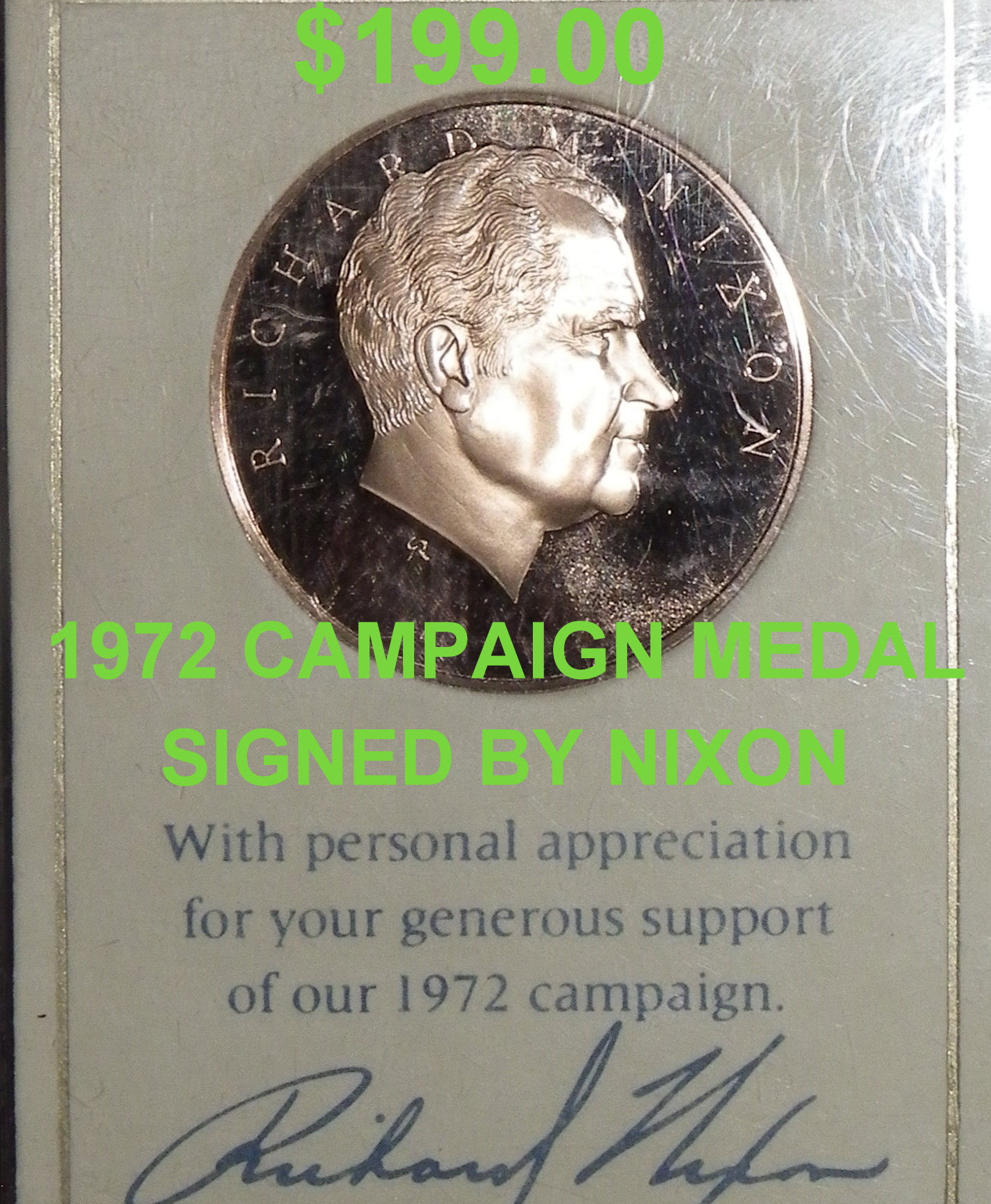 1972 Richard Nixon Signed Campaign Coin