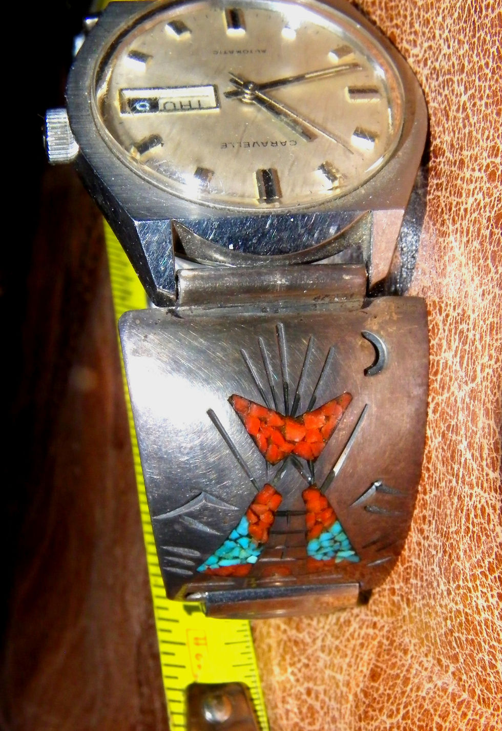 Mens wrist watch with turquoise band