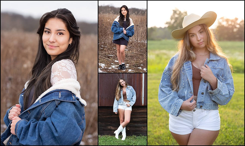 high school senior girls wearing jean jackets to style their photos