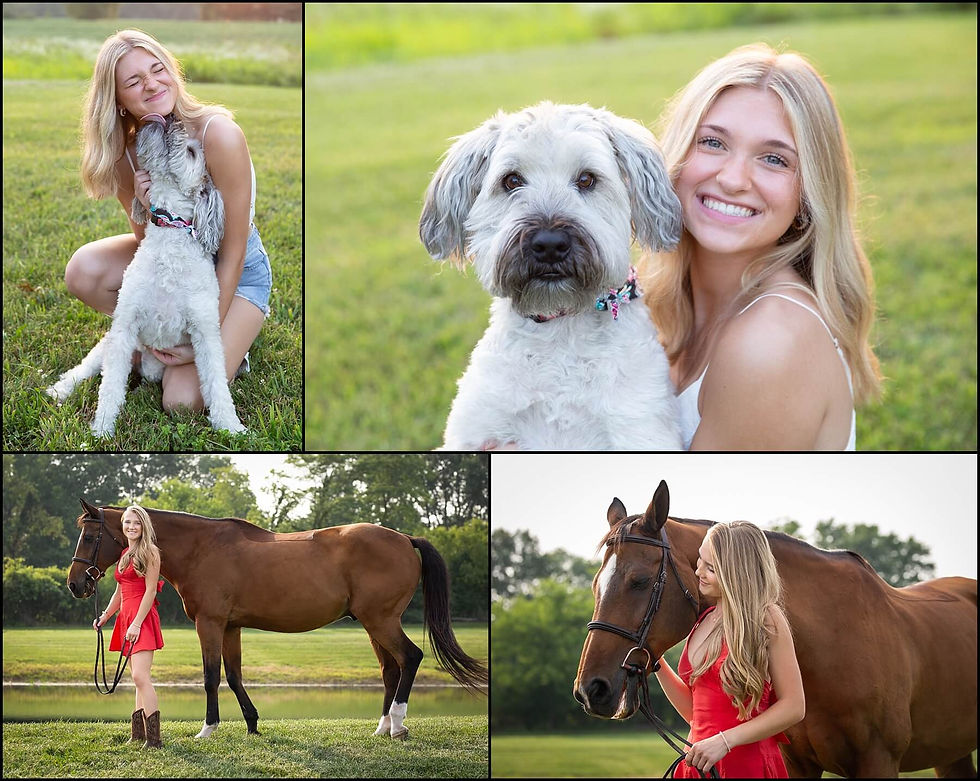 photo of senior girl with her dog and horse in johnstown ohio
