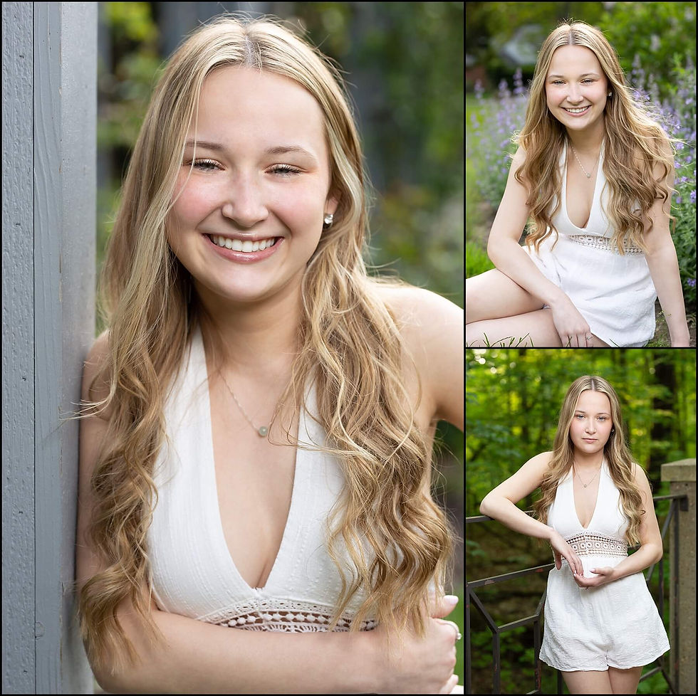quick senior photos of westerville north senior girl wearing white summer dress at Innis Woods Metro Park