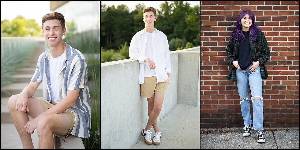 three senior photos showing layer shirts are a great accessory for senior photos