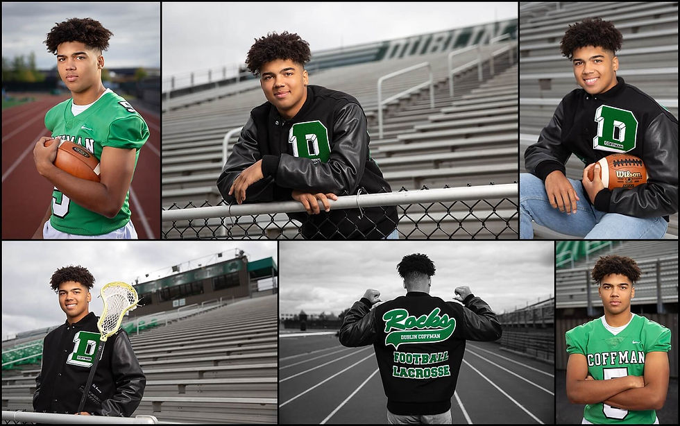 senior guy photos taken at dublin coffman high school football field in ohio