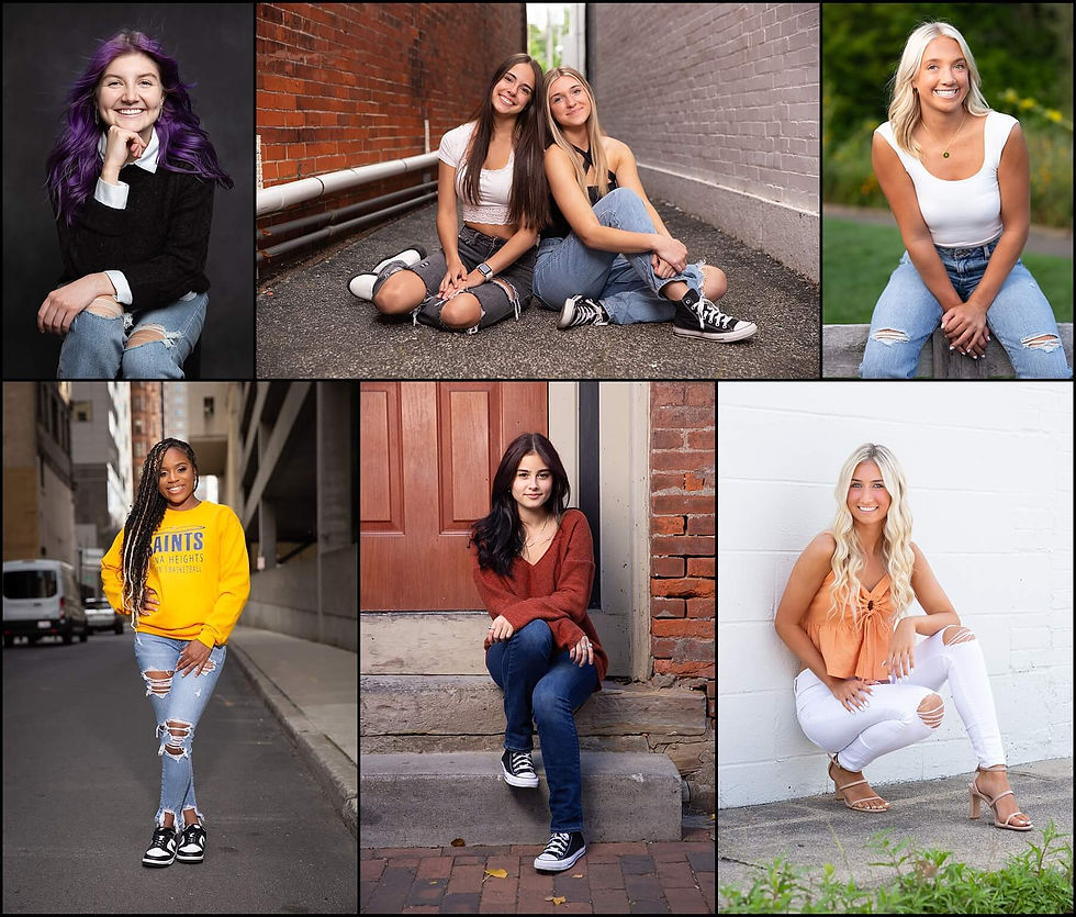 photo collage showing how to style senior photos with a favorite pair of jeans or denim pants