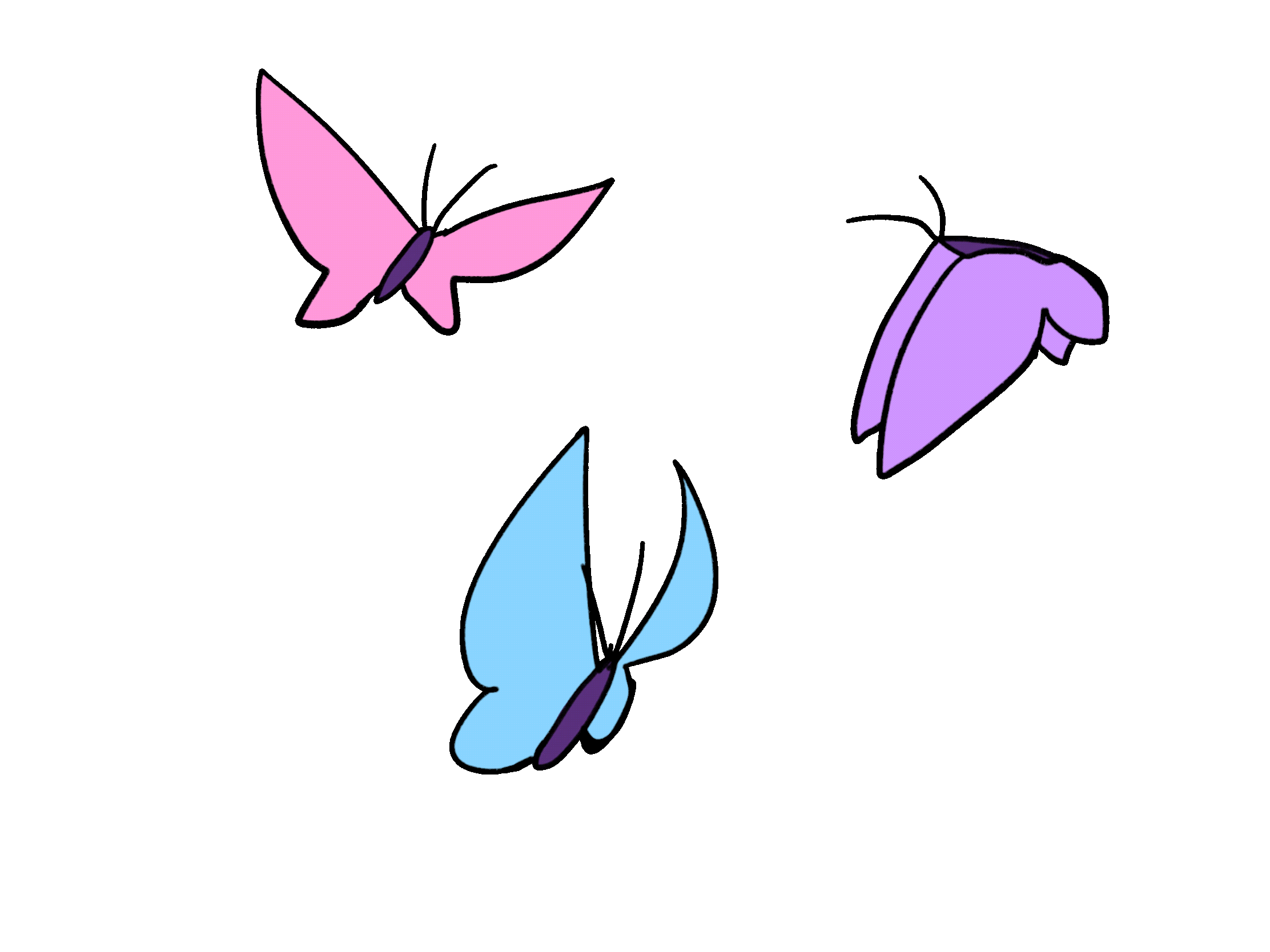 trio of pink, purple and blue butterflies.gif