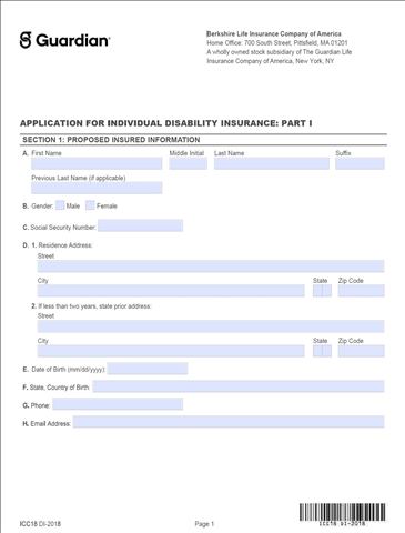 Guardian disability income insurance application form