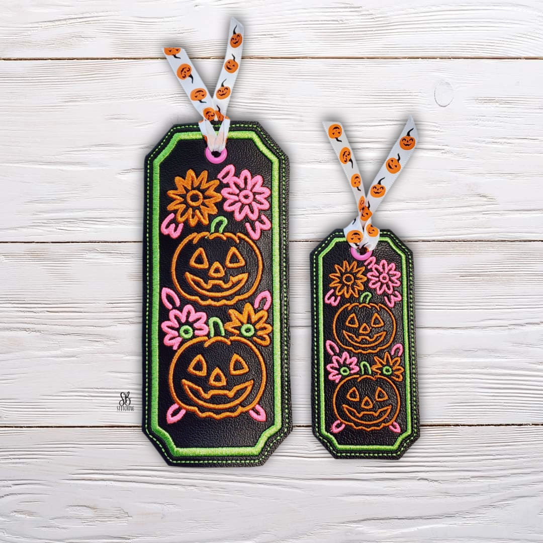 Neon Pumpkin Bookmark Machine Embroidery Design