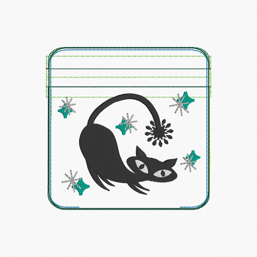 Thumbnail: Mid Century Playful Cat ITH Bags Machine Embroidery Design