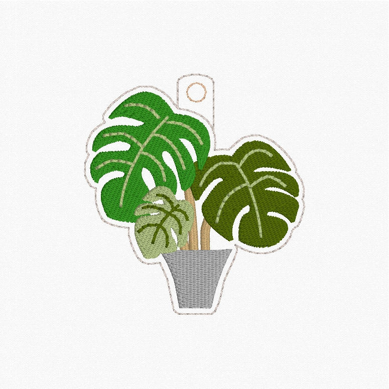 Thumbnail: Monstera Potted Plant Eyelet Machine Embroidery Design