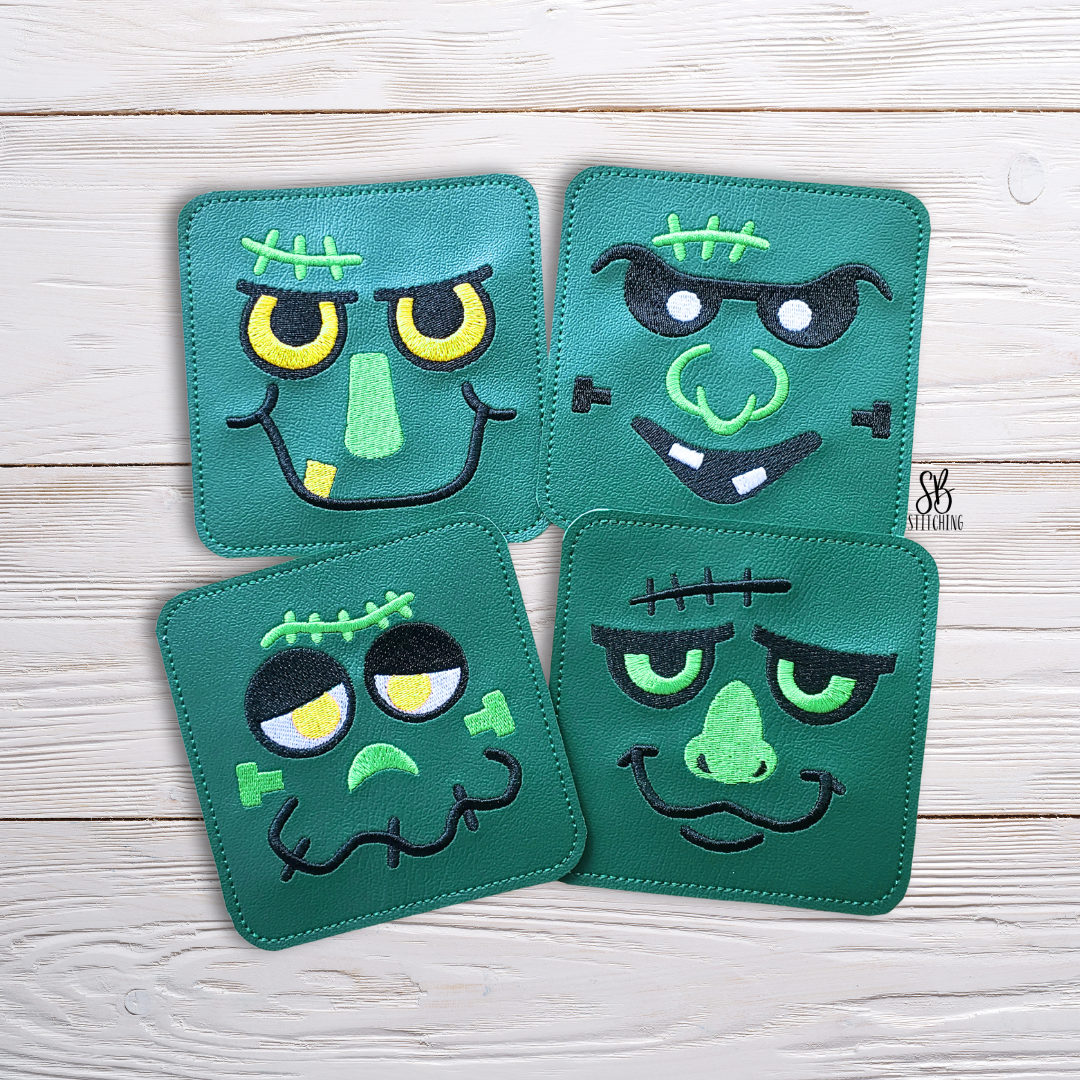 Franken Face Coaster Set Machine Embroidery Design