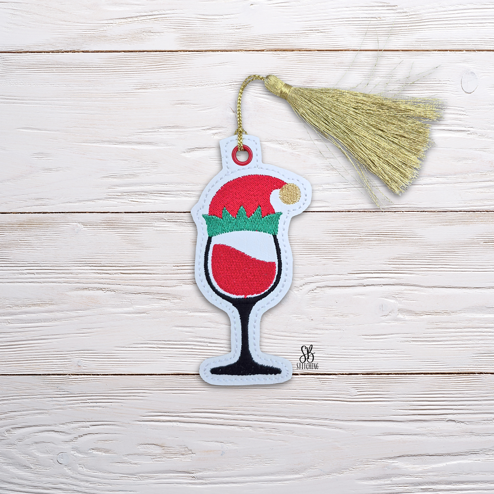Elf Wine Glass Ornament - Bookmark Embroidery Design