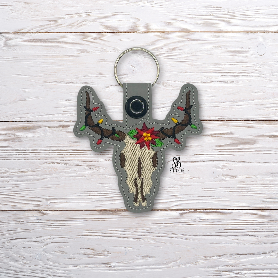 Longhorn Christmas Skull Snaptab Machine Embroidery Design