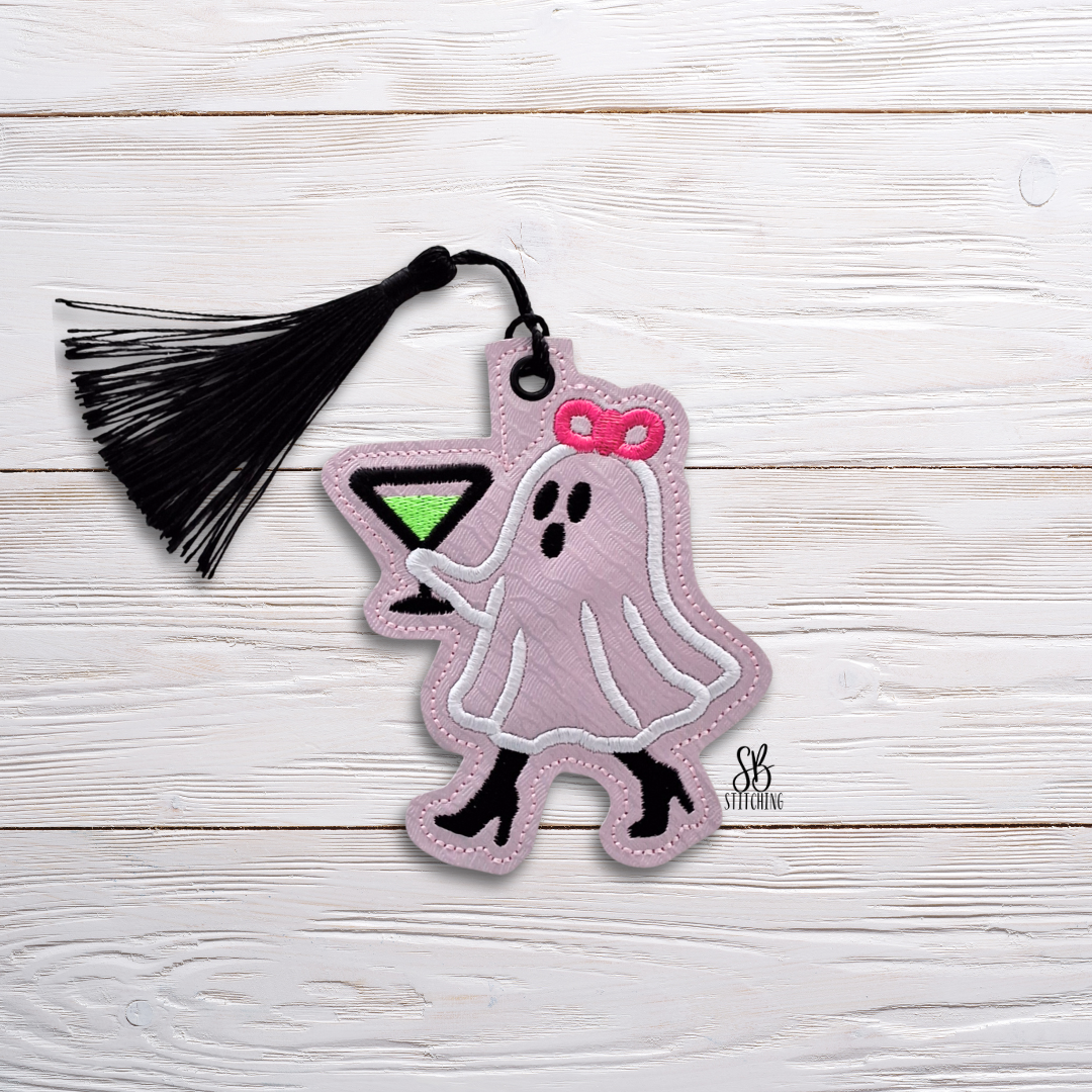 Ghost w/ Martini Bookmark  Machine Embroidery Design