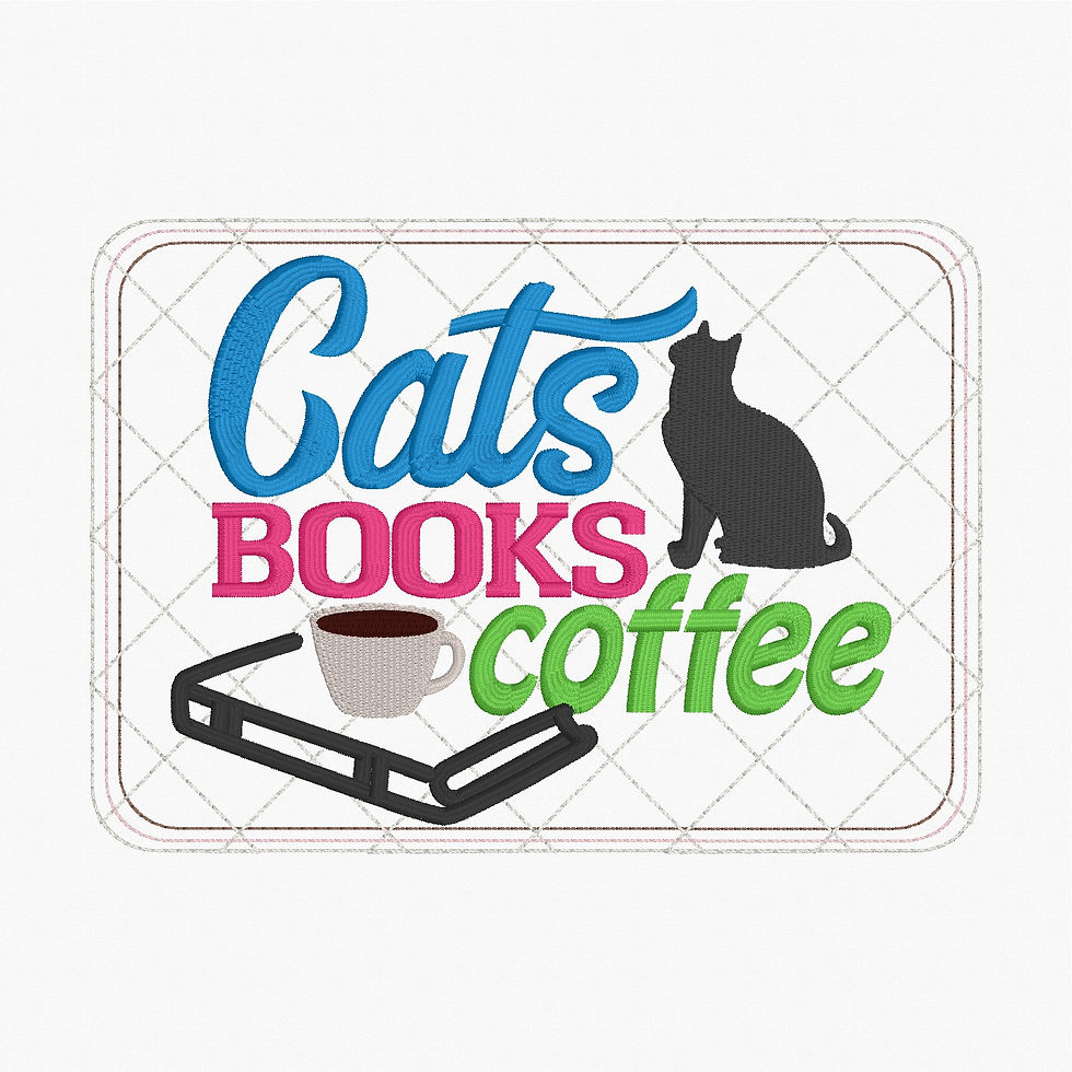 Thumbnail: Cats Books Coffee Coaster & Mug Rug Set Machine Embroidery Design