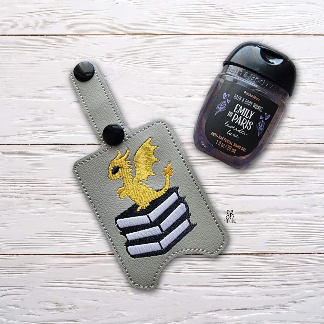 Dragon on Books Hand Sanitizer Holder Machine Embroidery Design