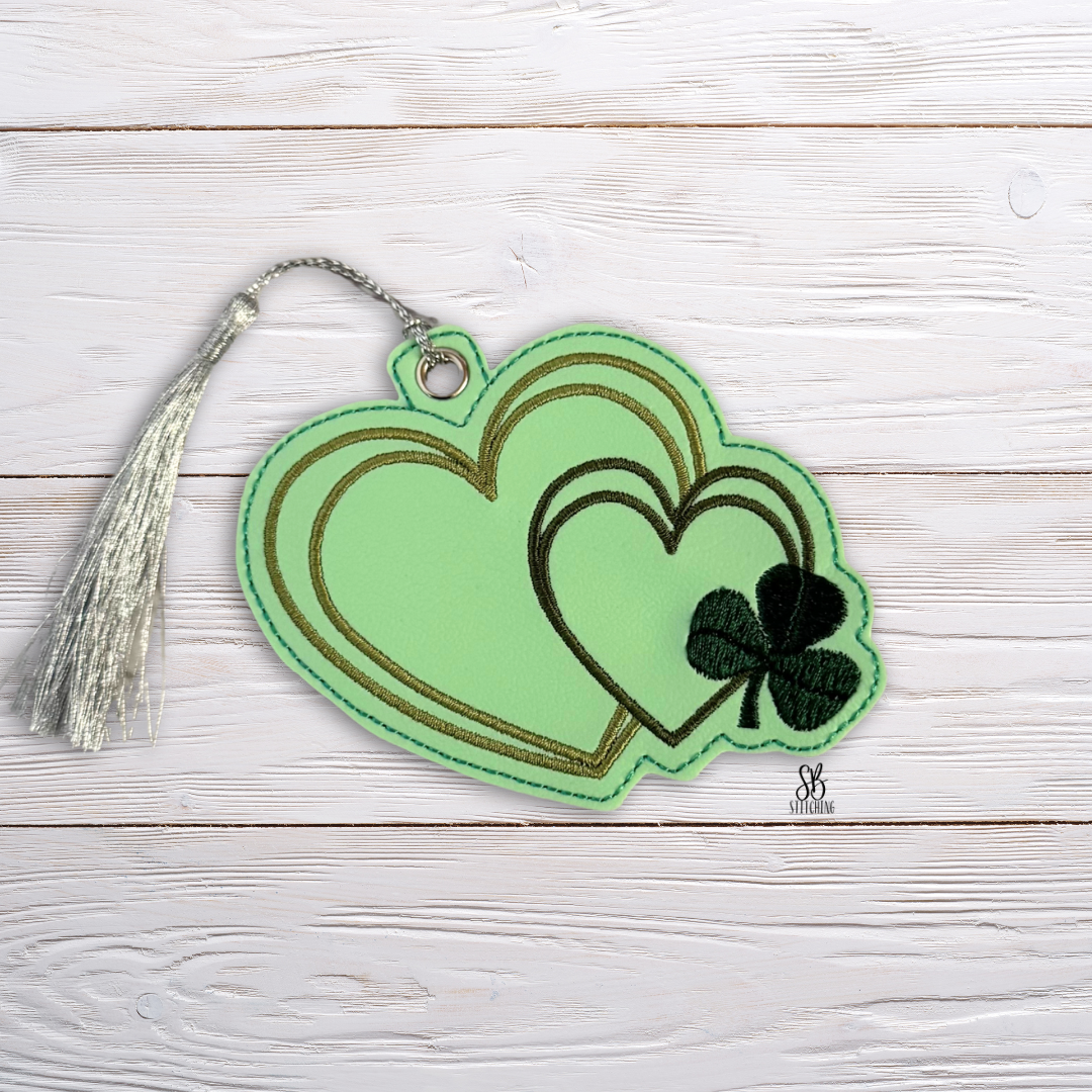 Two Heart Shamrock Bookmark  Machine Embroidery Design