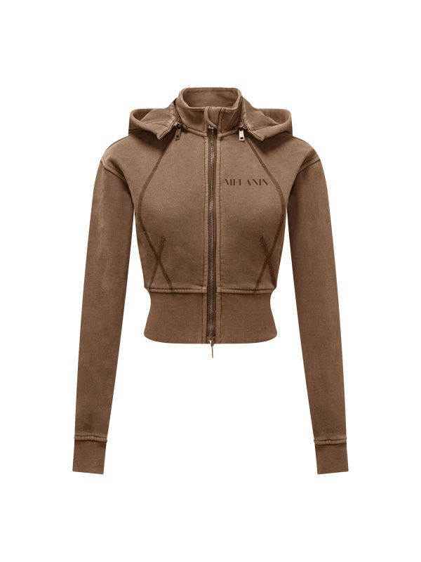 Thumbnail: MELANIN | Vintage Washed Cropped Fleece Hoodie (Cocoa)