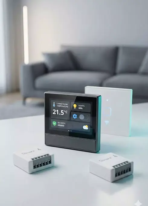 Sonoff Türkiye distribütörü Enoras tarafından sunulan NSPanel Pro akıllı ev paneli, Mini R4 röle ve kablosuz otomasyon anahtarları