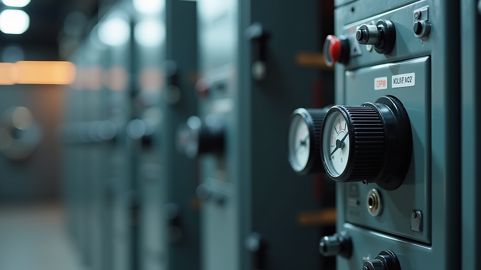 Eye-level view of an electrical panel with a voltage regulator installed