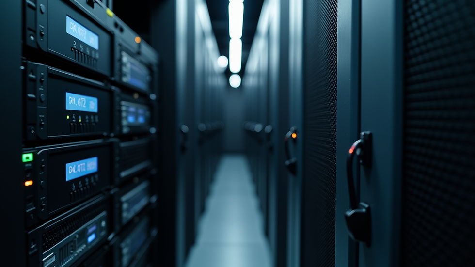 Close-up view of a UPS device installed in a server room