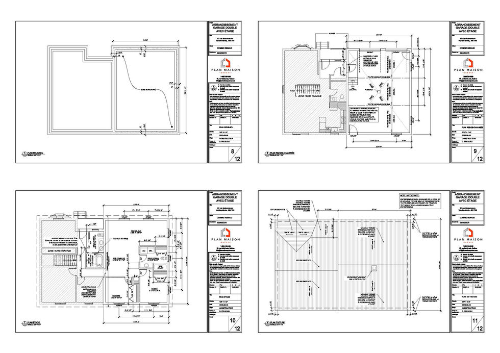 Plan étage au-dessus garage double avec pièces habitables