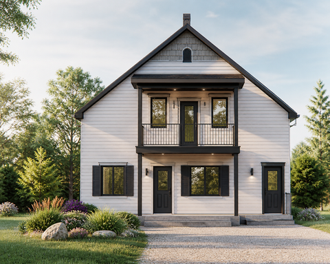Vue arrière d’un duplex modernisé avec nouvelles ouvertures