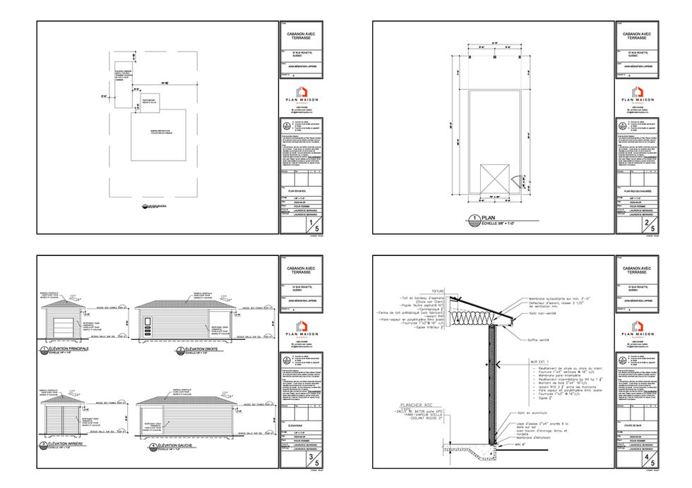 Plan de construction cabanon bois avec toiture inclinée