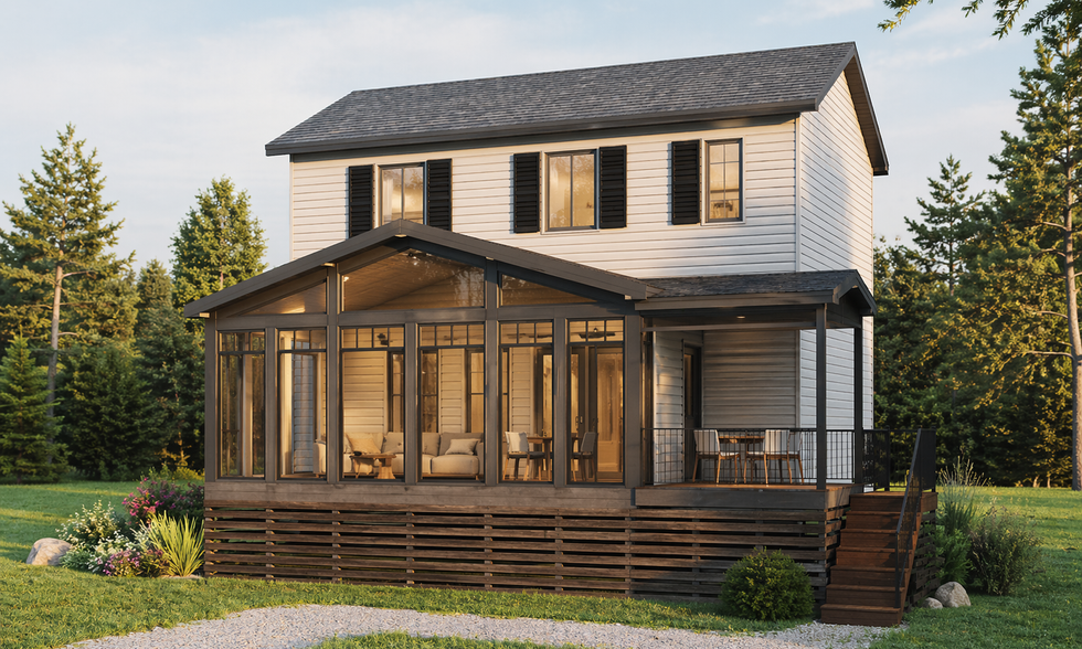 Terrasse sur pieux intégrée à un agrandissement résidentiel