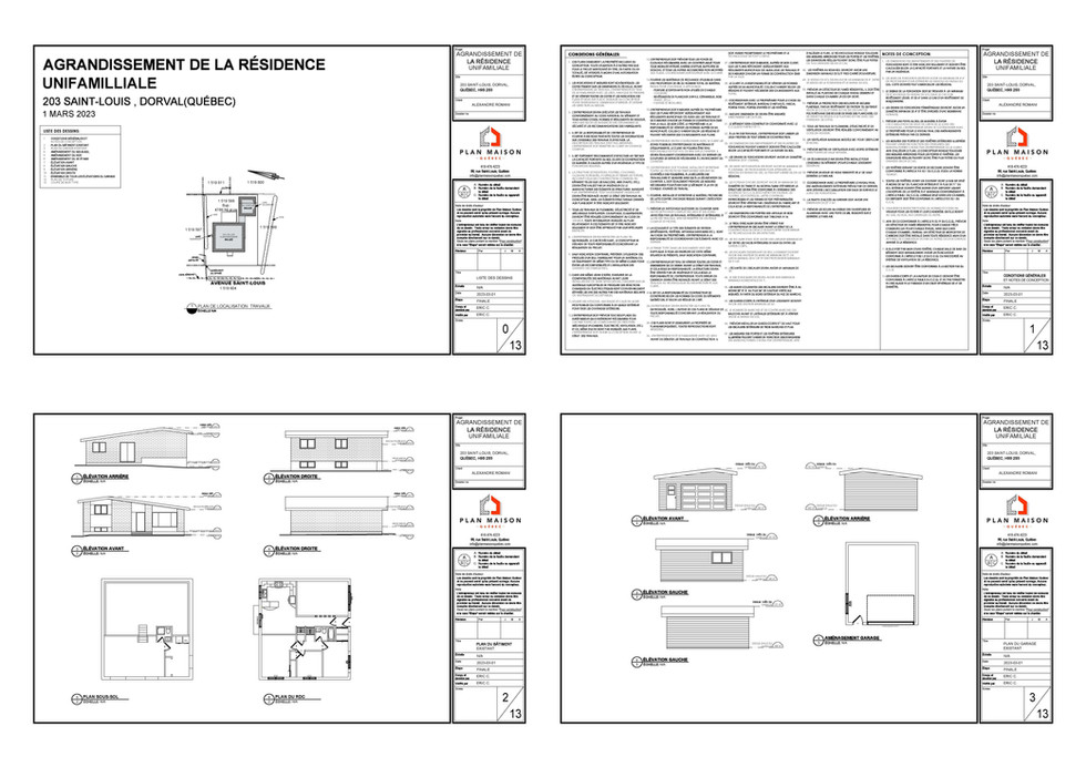 Plan architectural agrandissement résidence unifamiliale Québec