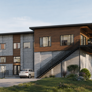 Perspective avant d’une maison contemporaine intergénérationnelle