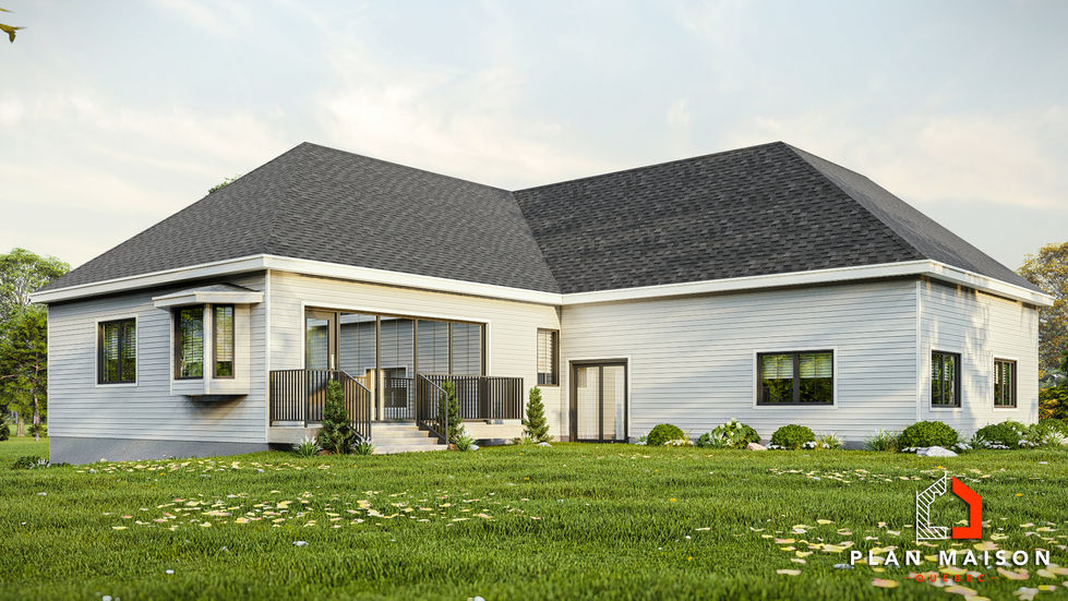 Élévation arrière maison unifamiliale avec sous-sol aménagé