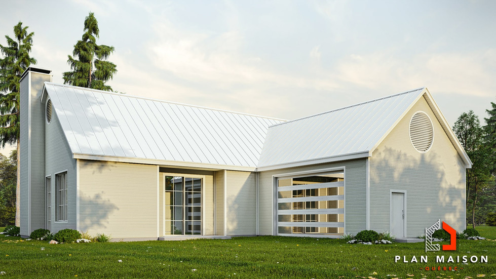 Façade maison style farmhouse moderne avec grande fenestration