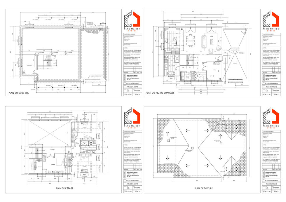 Élévation arrière maison avec lucarnes et terrasse