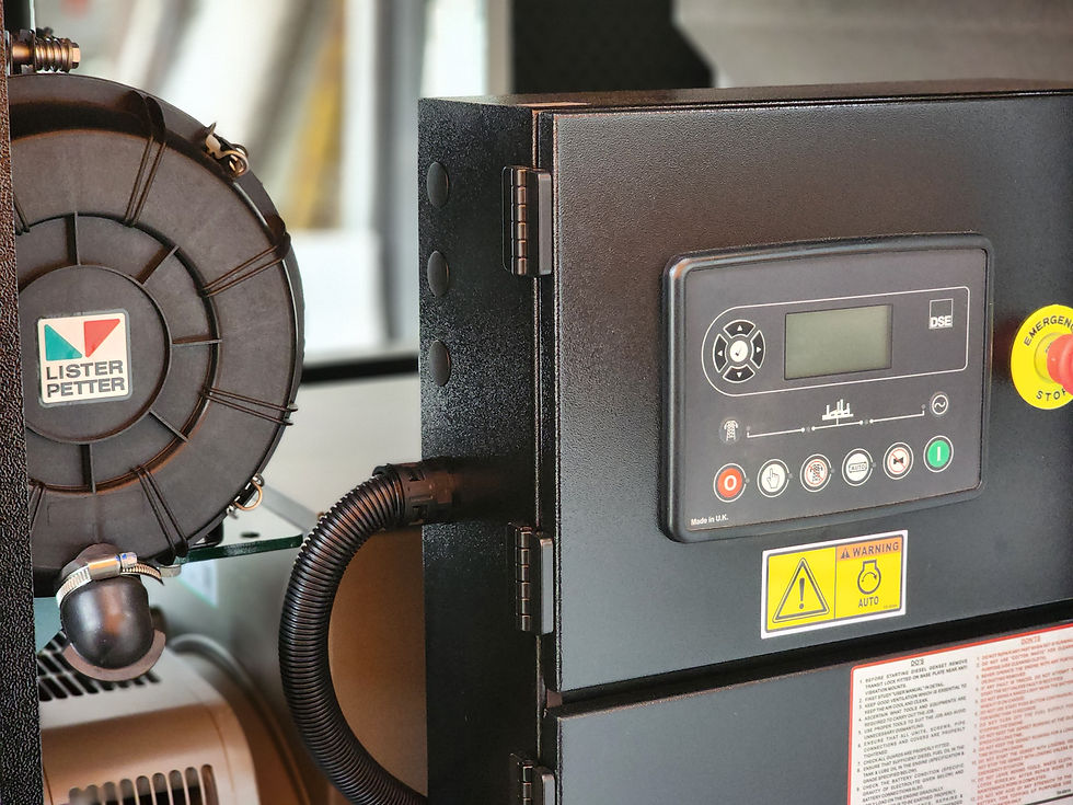 Close-up view of an eco-friendly generator control panel with digital display