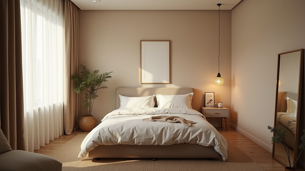 Eye-level view of a cozy bedroom captured in a virtual tour