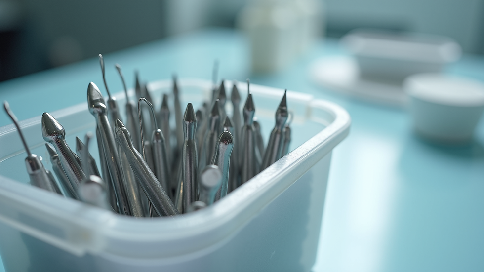 Close-up view of sterilized nail tools in a clean container