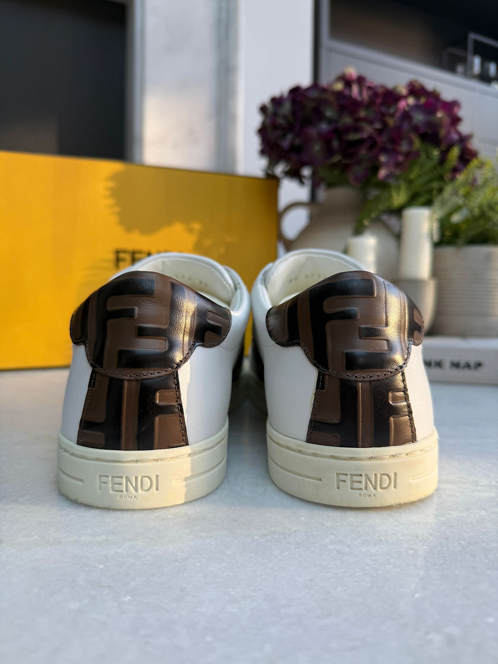 Thumbnail: Fendi FF Logo Detail White Slip On Trainers - 39