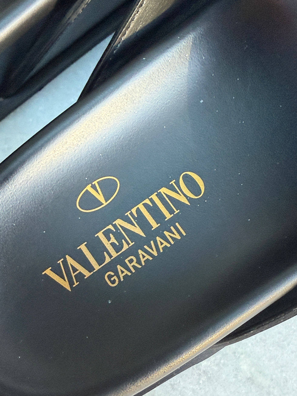 Thumbnail: Valentino Black Leather with Gold Tone Brass ONE  STUD Sliders / Sandals - 39