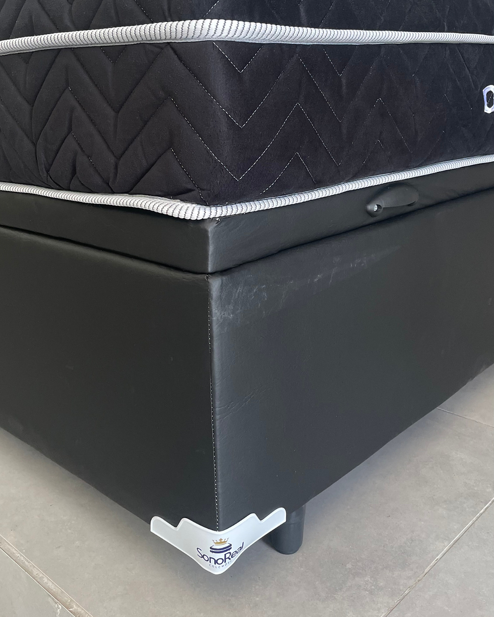 Miniatura: Colchão CASAL PADRÃO Preto Elegant Superpocket Ortobom + Base Baú Courino Preto