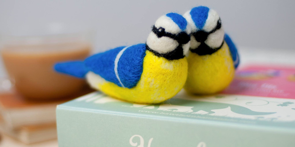 Needle felting bluebirds at Changes Coffee Shop