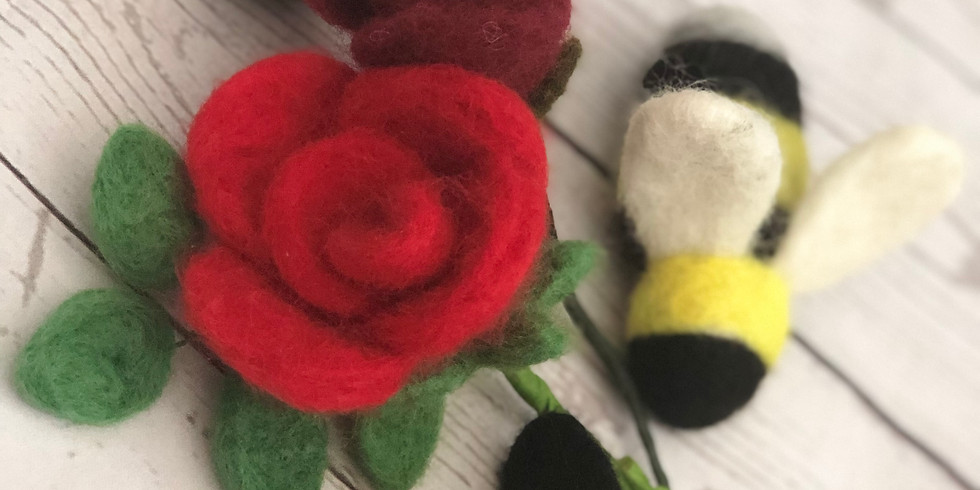 Flower and Bee needle felting at The Creative Coffee Hub