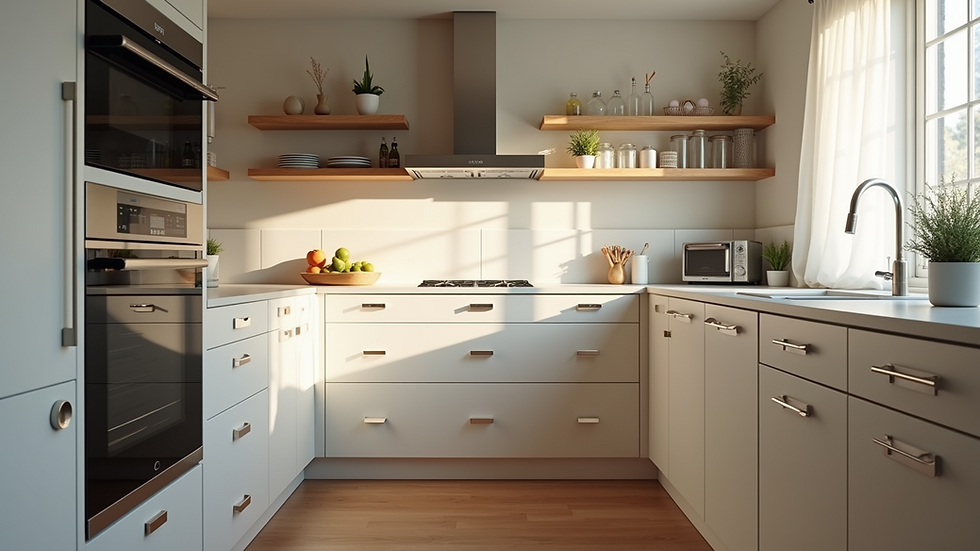 Eye-level view of a beautifully renovated kitchen with modern appliances