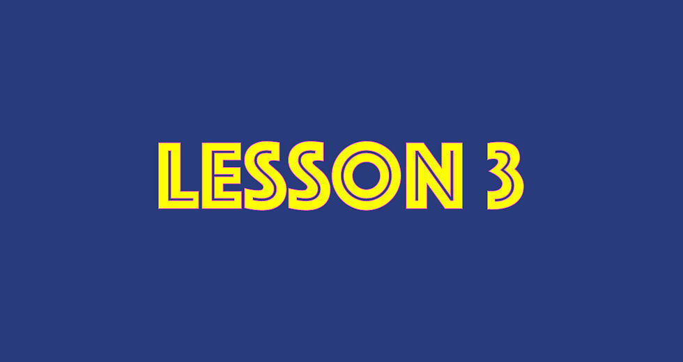 Yellow text on a blue background stating lesson 3