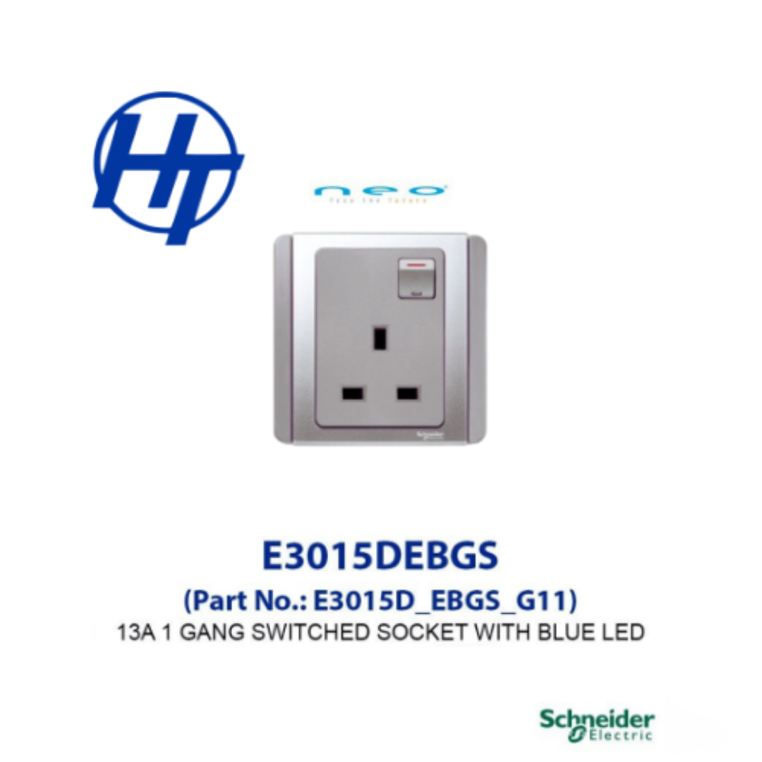 13A 1 GANG SWITCHED SOCKET WITH BLUE LED