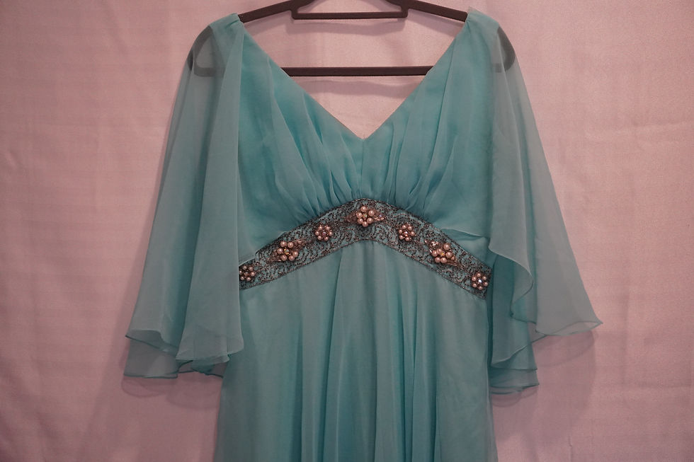 Thumbnail: 1970's Turquoise Flutter Sleeve Dress