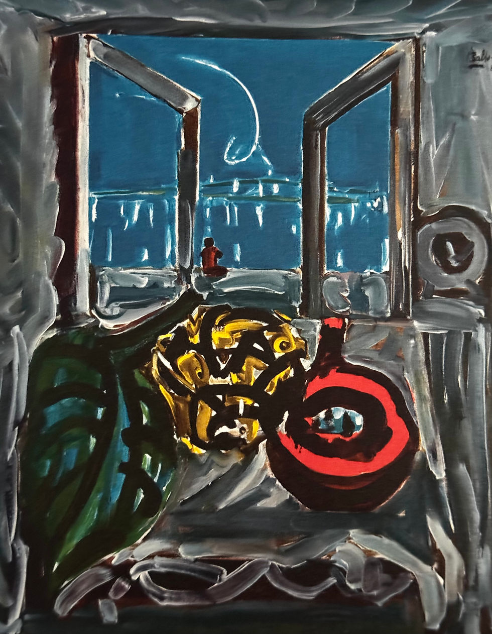 Mikalojus Šalkauskas. Natiurmortas su pravertu langu. 1982, drobė, aliejus